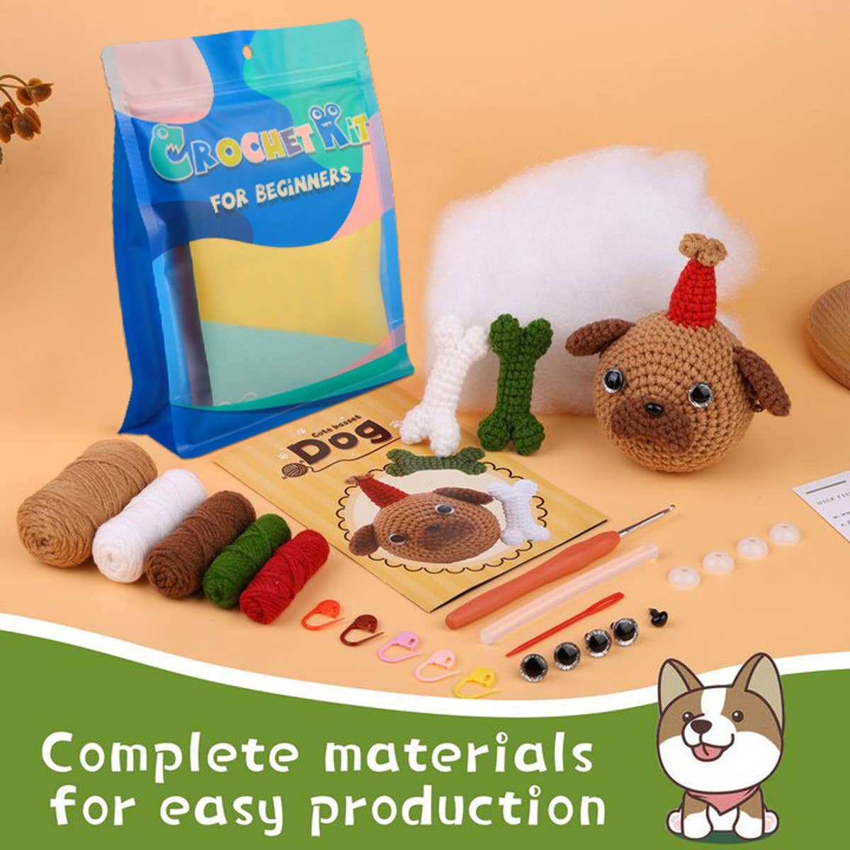 BASA DOG WOOL KNITTED DOLL CROCHET MATERIAL PACK_CWMM0806