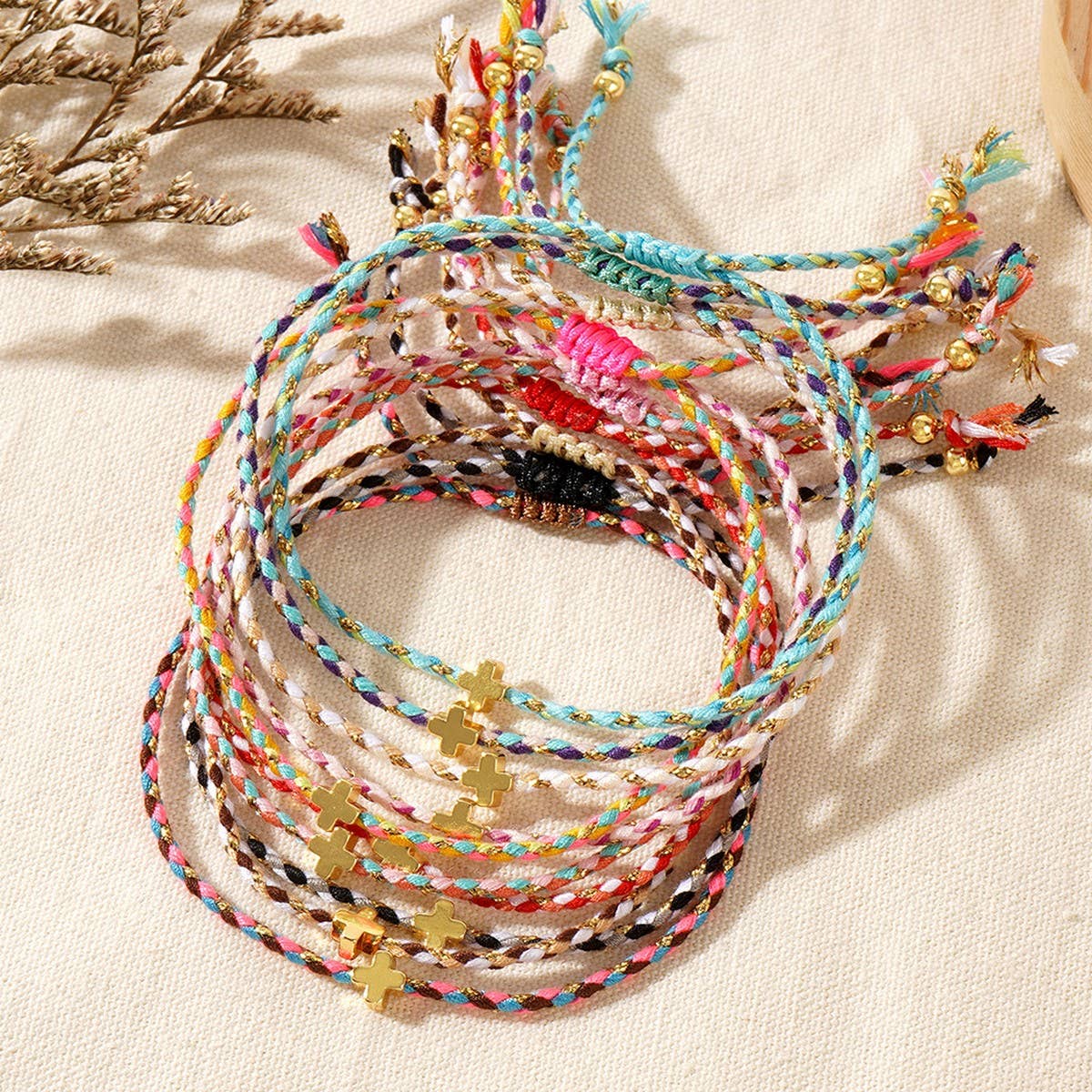 DIY HANDMADE FOUR COLOR COTTON CROSS BRACELET_CWMM3800