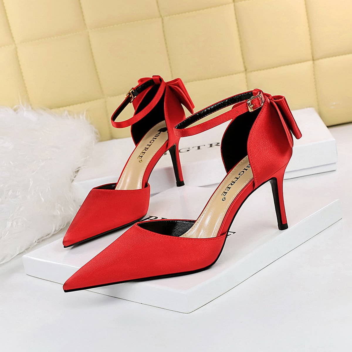 Women Shallow Pointed Toe Hollow Bow High Heels