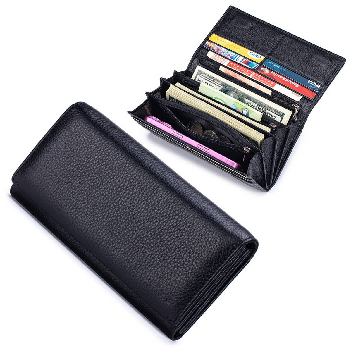 Womens Leather Long Wallet Large Capacity_Cuab00401