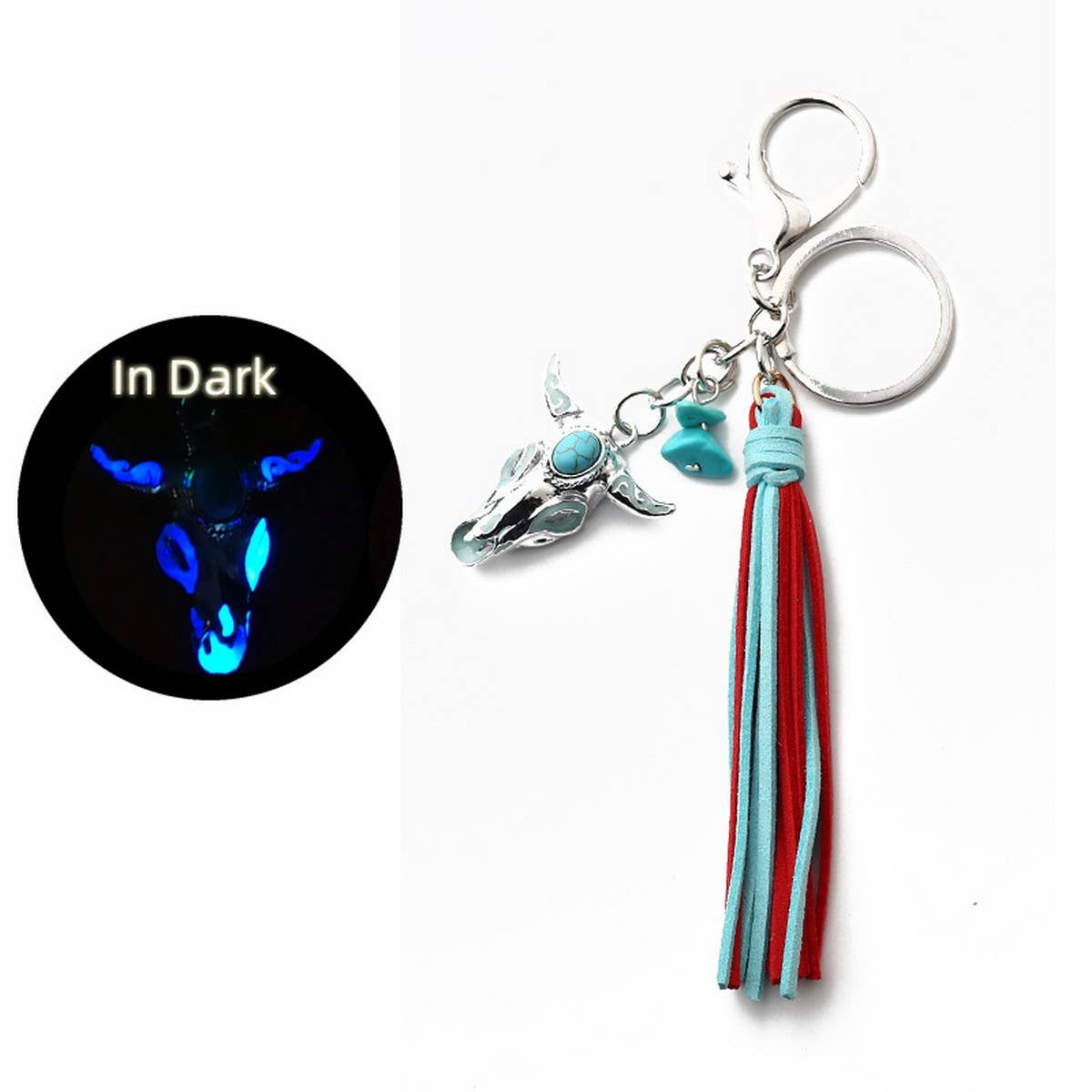 RETRO WESTERN SKULL KEYCHAIN WITH GLOW BULL HEAD_CWAB5092
