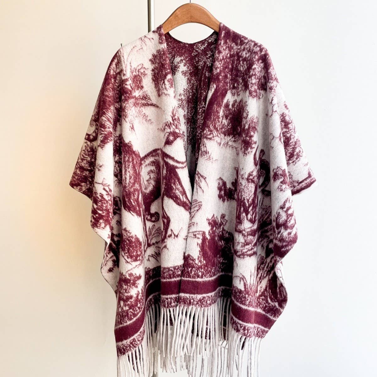 Ethnic Style Watercolor Shawl Women Fringe Cape_Cwocasl00072