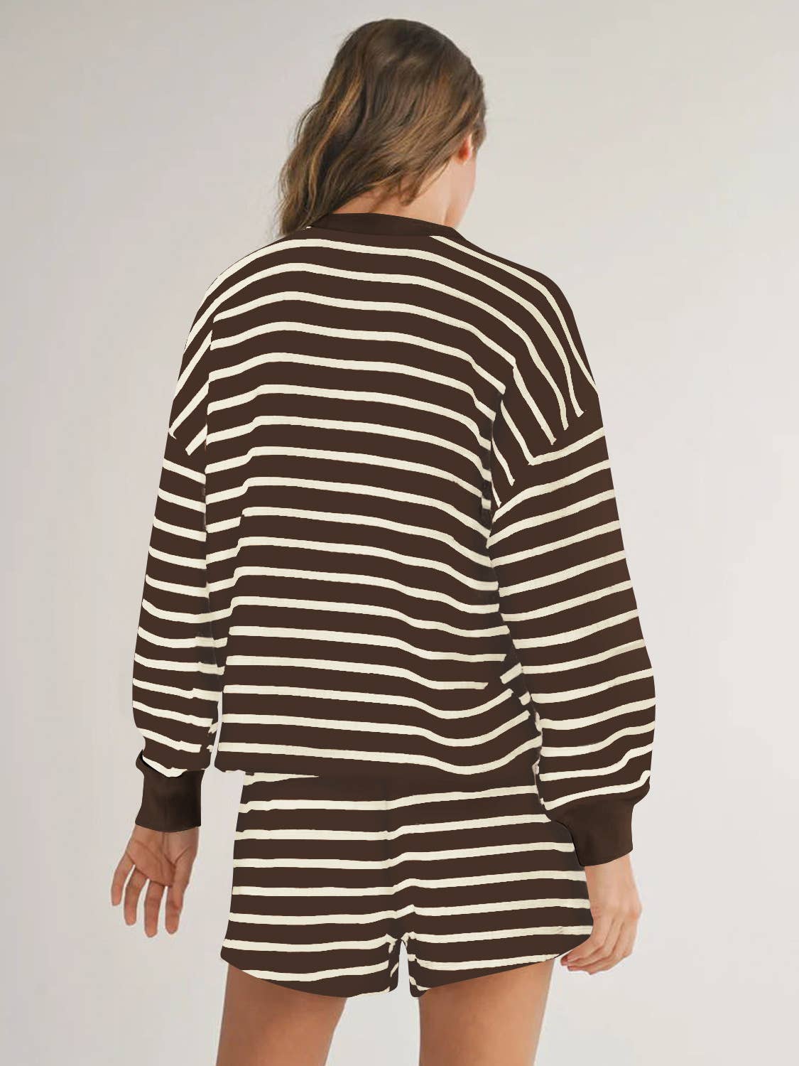 Two-Piece Color-Matching Striped Top And Shorts