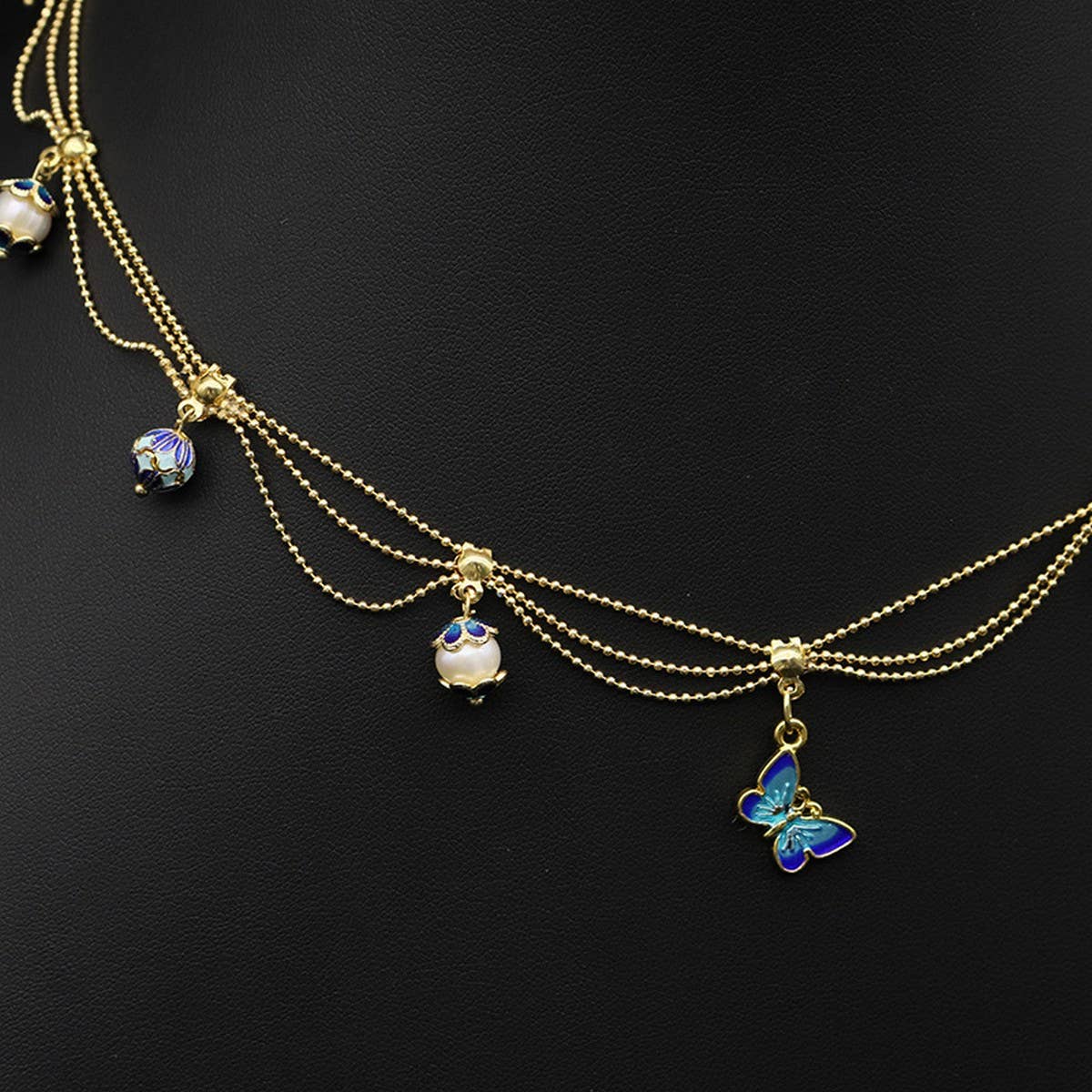 Womens Tassel Butterfly Natural Pearl Necklace