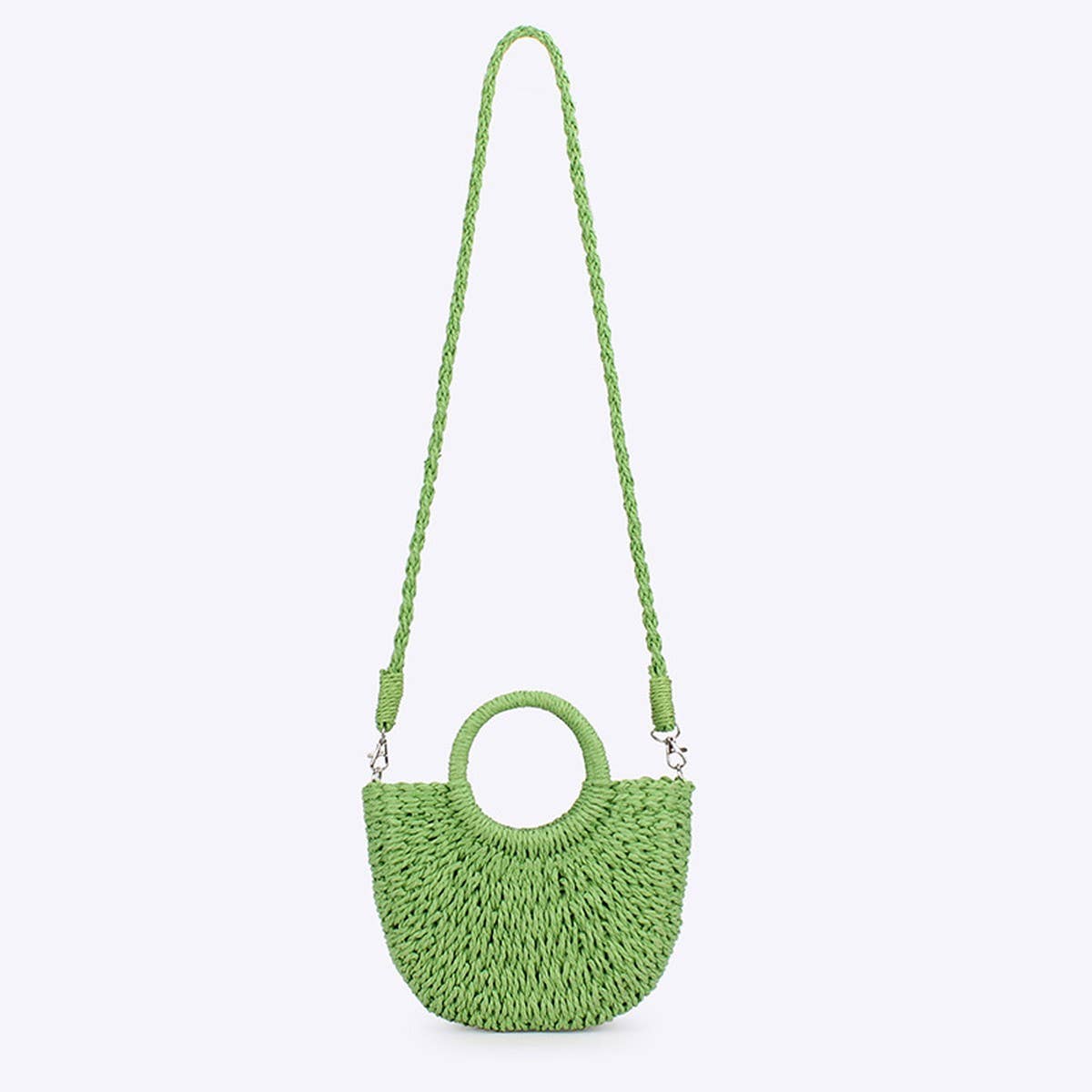 SOLID COLOR SEMI CIRCLE HANDMADE STRAW BAG_CWAB4696