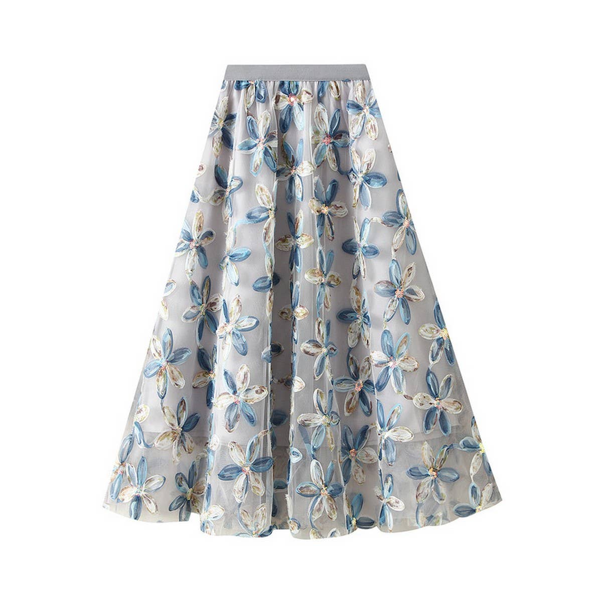 HEAVY FLOWER SEQUIN FAIRY GAUZE SKIRT A LINE SKIRT_CWBMS0318