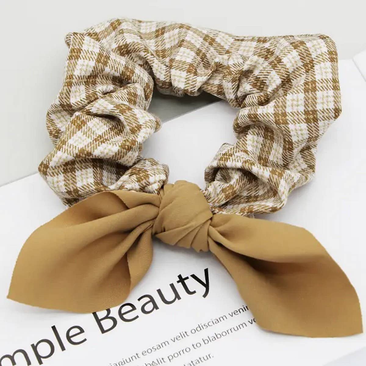 5PCS GINGHAM CLOTH BOW TIED SCRUNCHIE_CWAHA0178