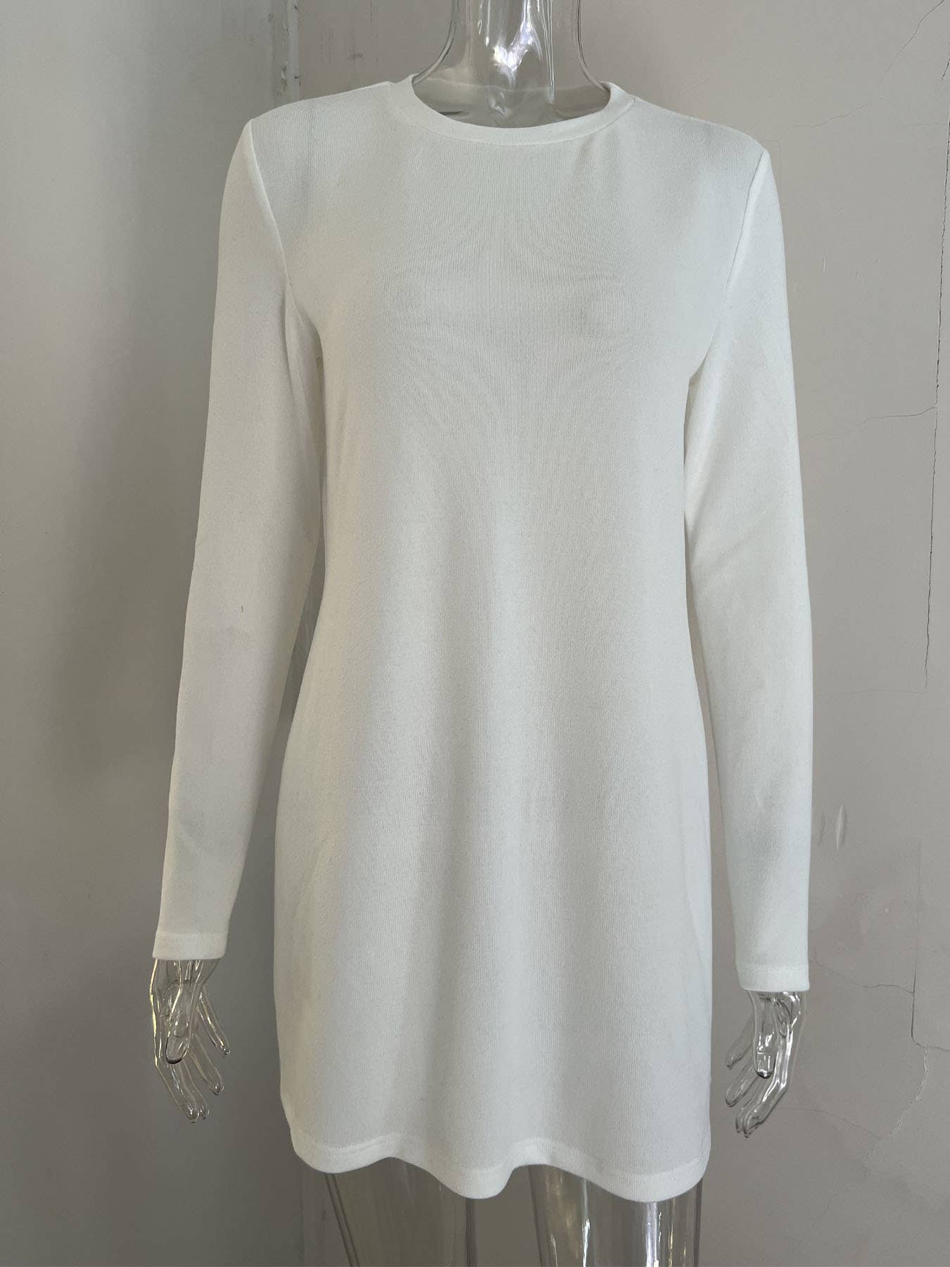 Solid Color Crew Neck Shirt With Split Sides Hem