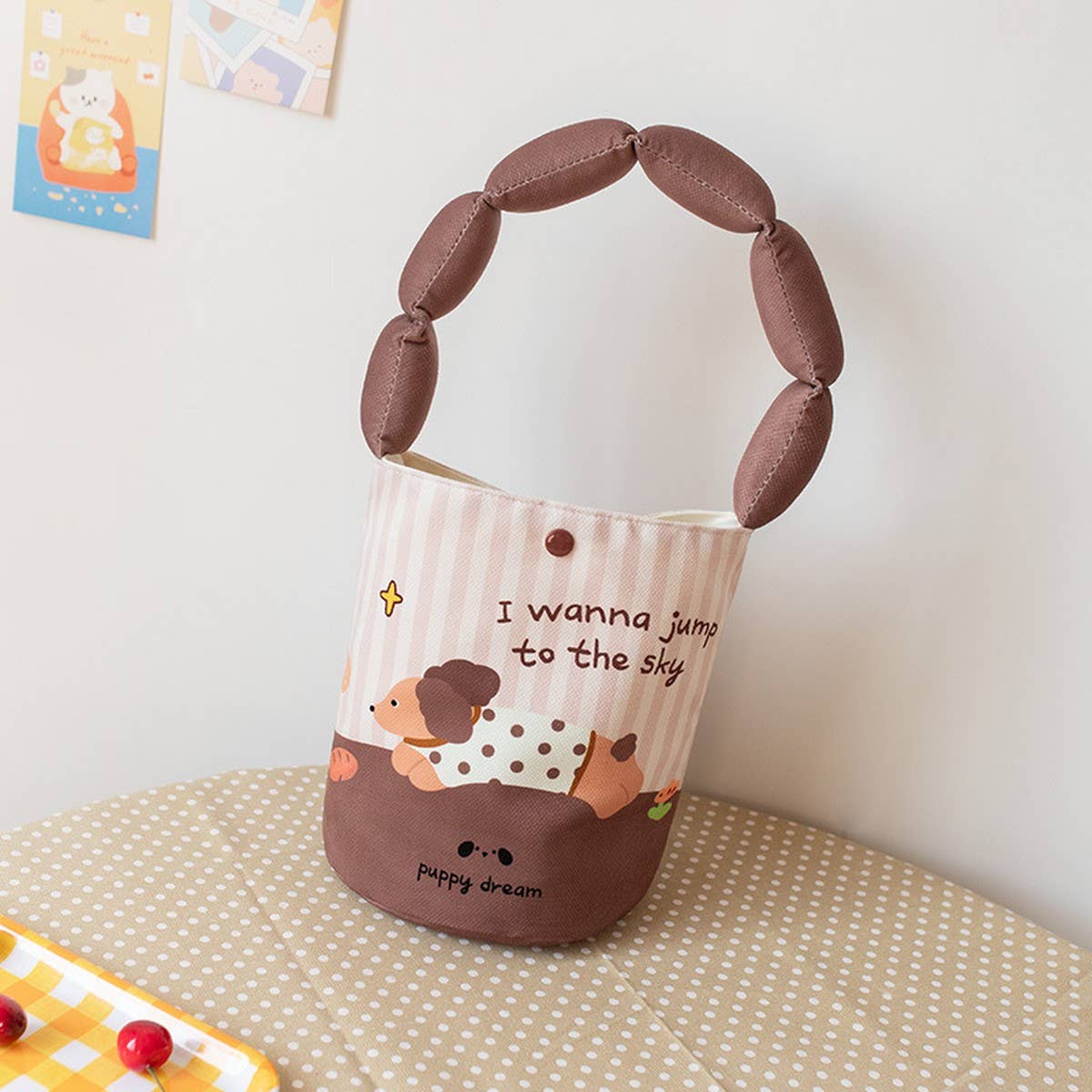CUTE DACHSHUND CARTOON BUCKET TOTE BAG_CWAB5606