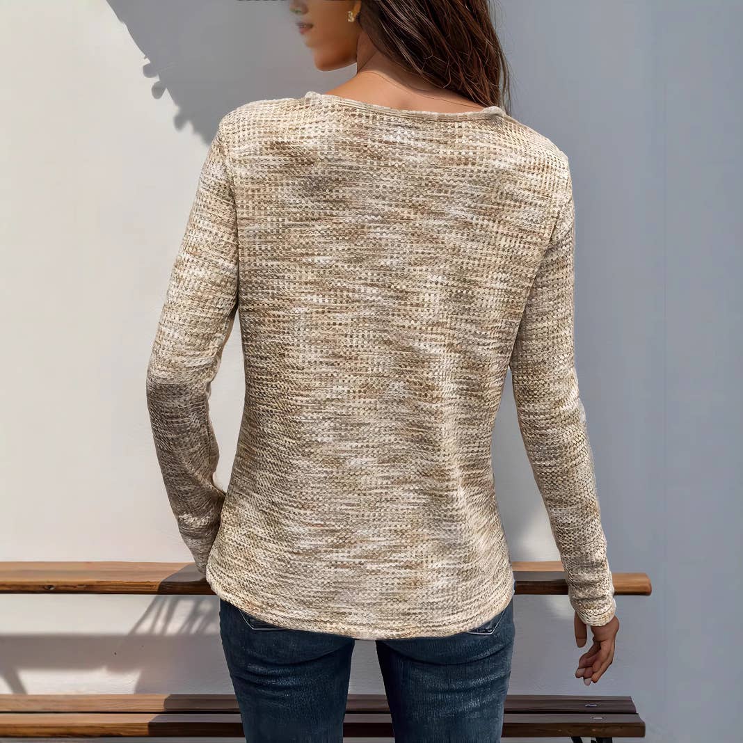 Womens Long Sleeve V-Neck Solid Color T-Shirt