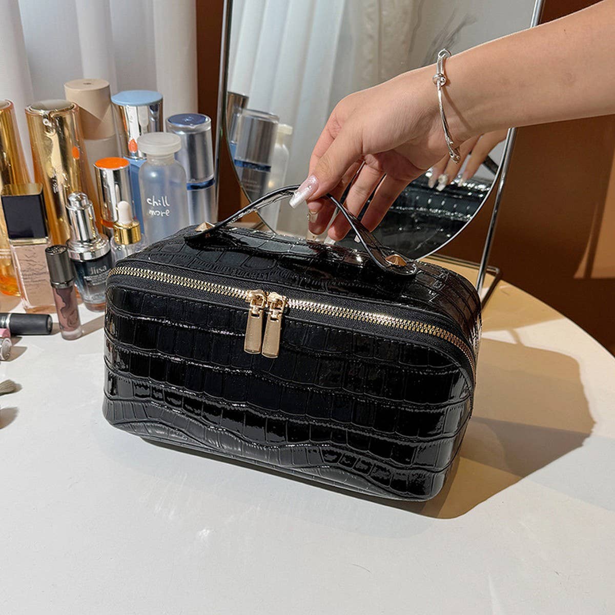 NEW HIGH END CROCODILE LEATHER COSMETIC BAG_CWAB4405