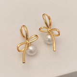 SIMPLE AND HIGH END PEARL PENDANT BOW EARRINGS_CWAJE2975