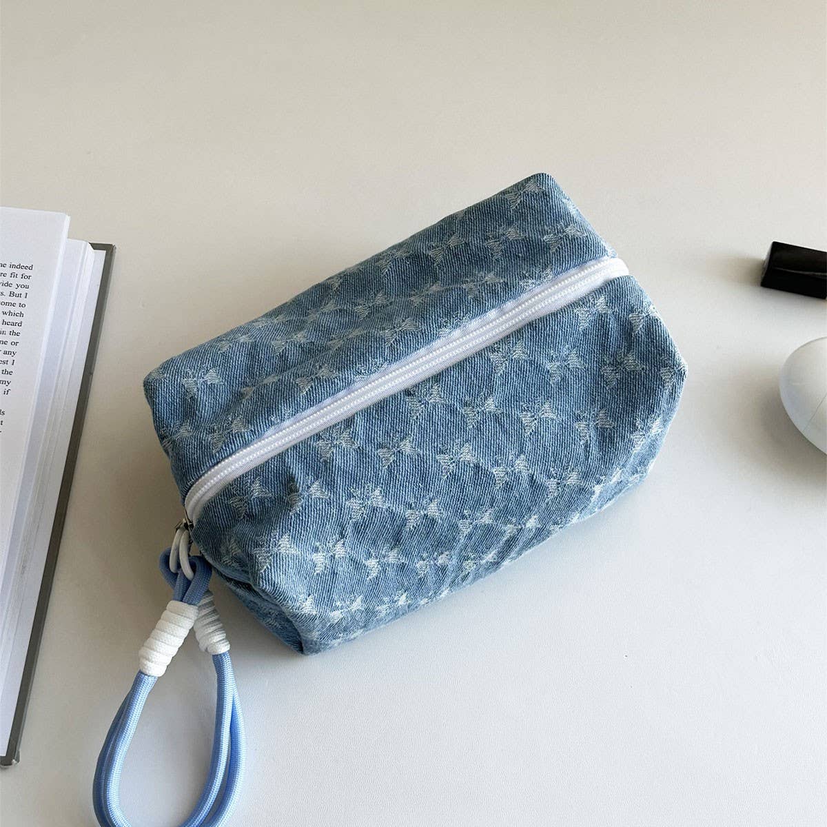 Denim Makeup Bag Large Pillow Handbag Travel Pouch_Cuab00702