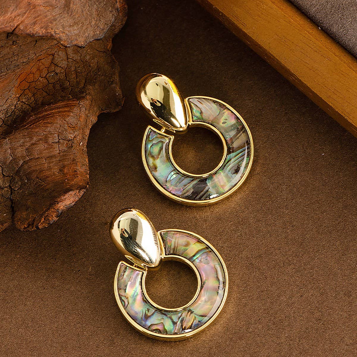 INLAID NATURAL ABALONE HOOP EARRINGS_CWMM4339