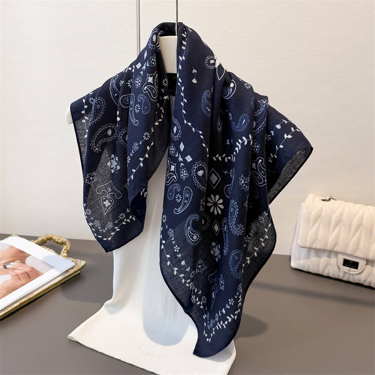 Elegant Herringbone Faux Silk Square Wrap Scarf_Cwasc03441