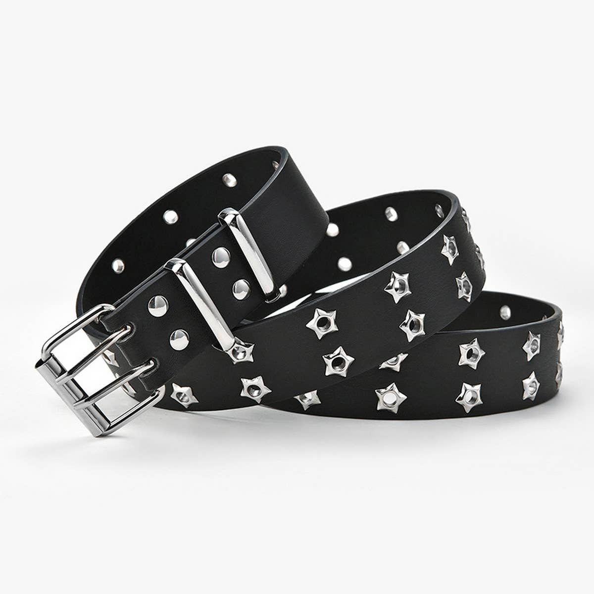 Cwabe0871_Double Row Star Eyelet Hollow Punk Belt