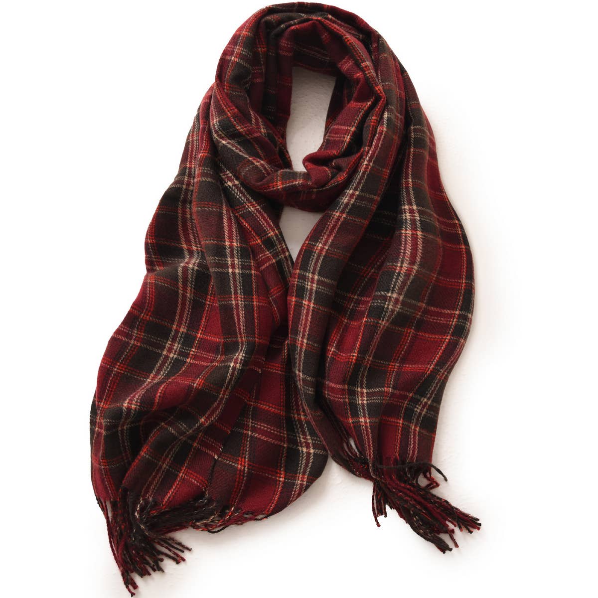RED PLAID WINTER SCARF THICK WARM SHAWL WRAP_CWASC0175