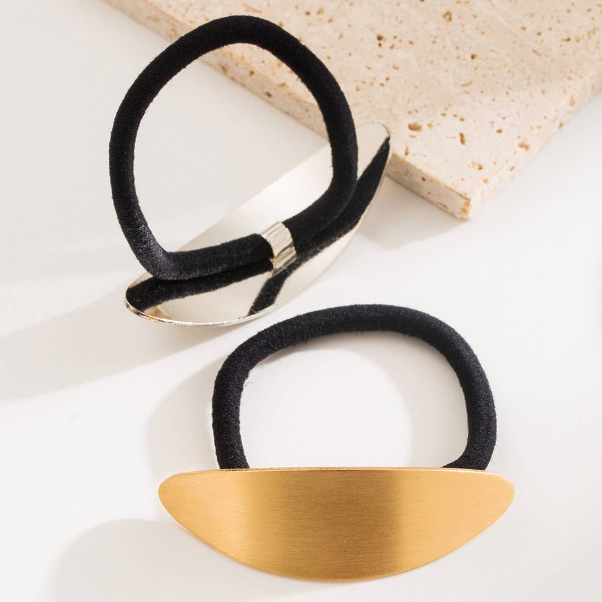 BRUSHED METAL GEOMETRIC ELASTIC HAIR TIE_CWAHA6245