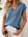 V-Neck Casual Striped Lapel Knitted Sweater