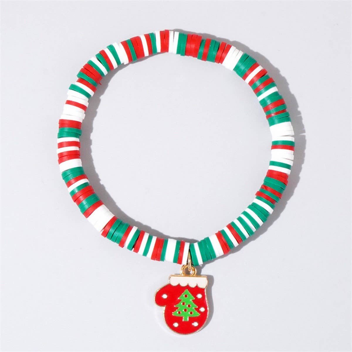 Cwaje2510_Colorful Beaded Pendant Christmas Bracelet