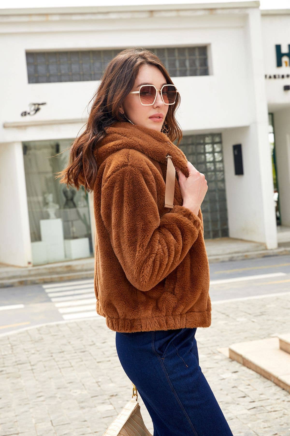 Womens Fleece Hooded Long-Sleeved Thermal Jacket