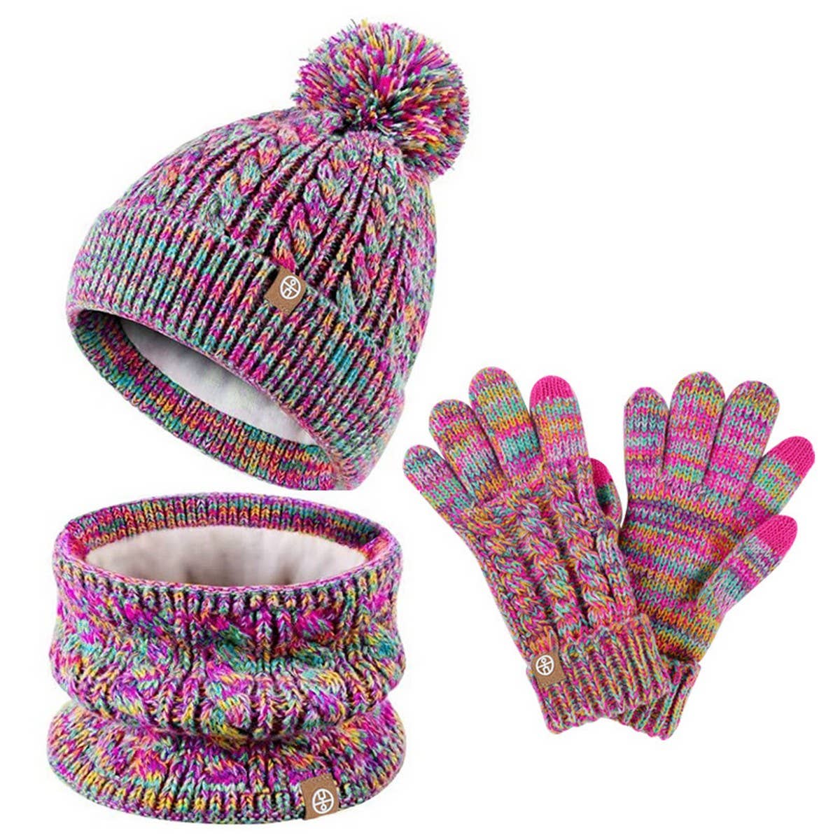 Three-Piece Set Of Pom-Pom Hat, Scarf And Gloves_Cwmm2779