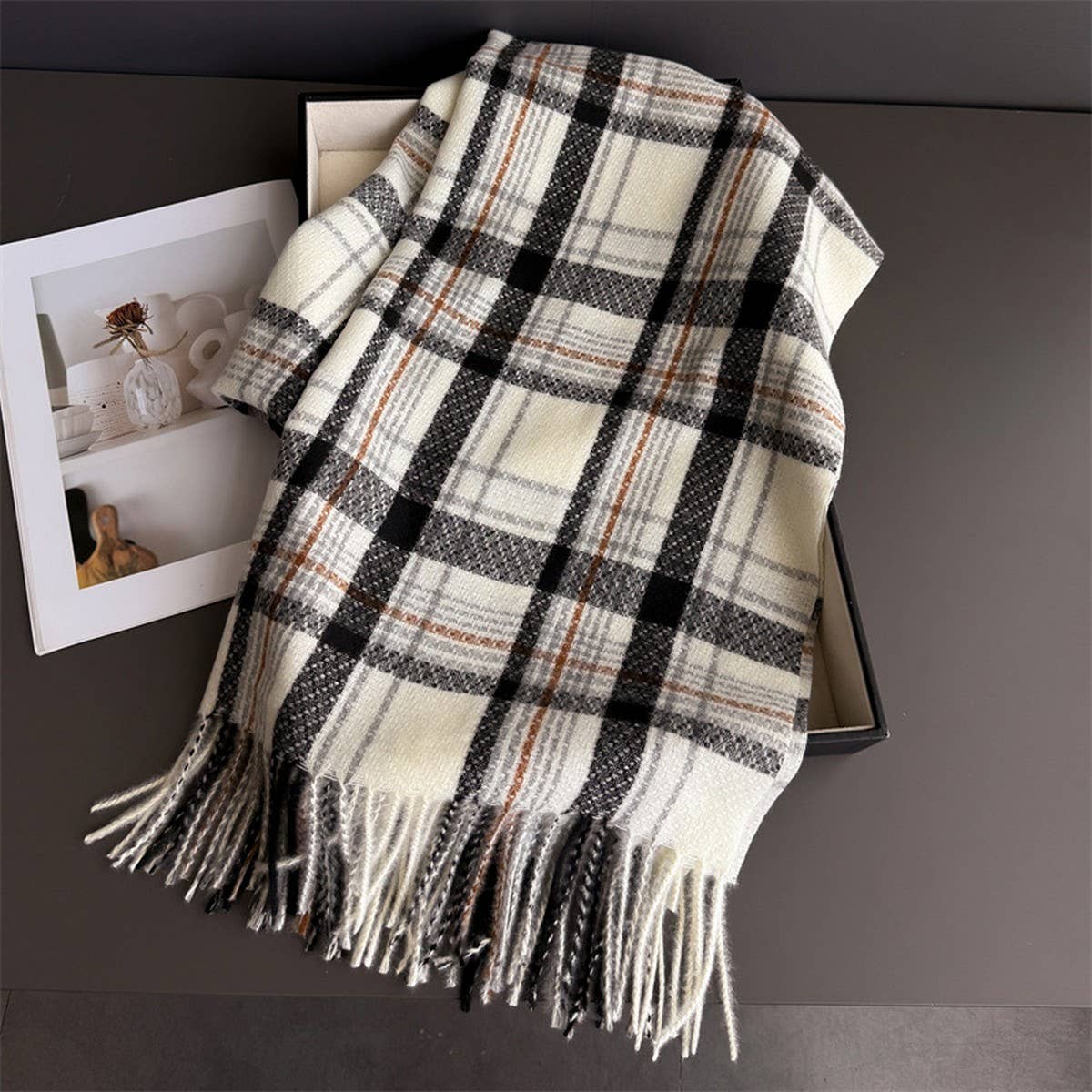 Vintage Plaid Winter Cashmere Feel Tassel Scarf_Cwasc03261