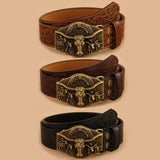 Vintage Embossed Belt Engraved Bull Head Style Belt_Cwmm3943