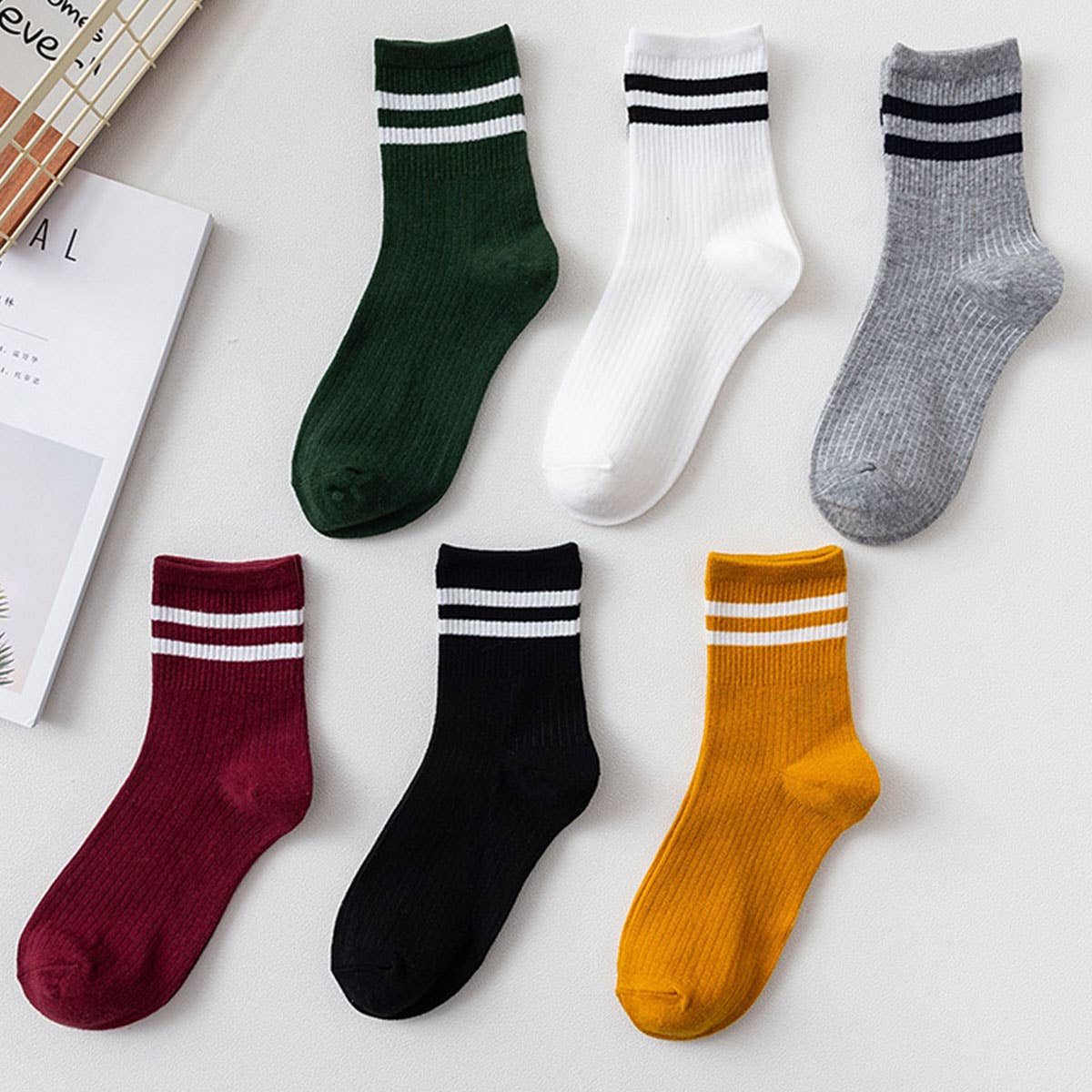 2 STRIPE COTTON MID SOCKS FOR WOMEN WHOLESALE_CWMS070