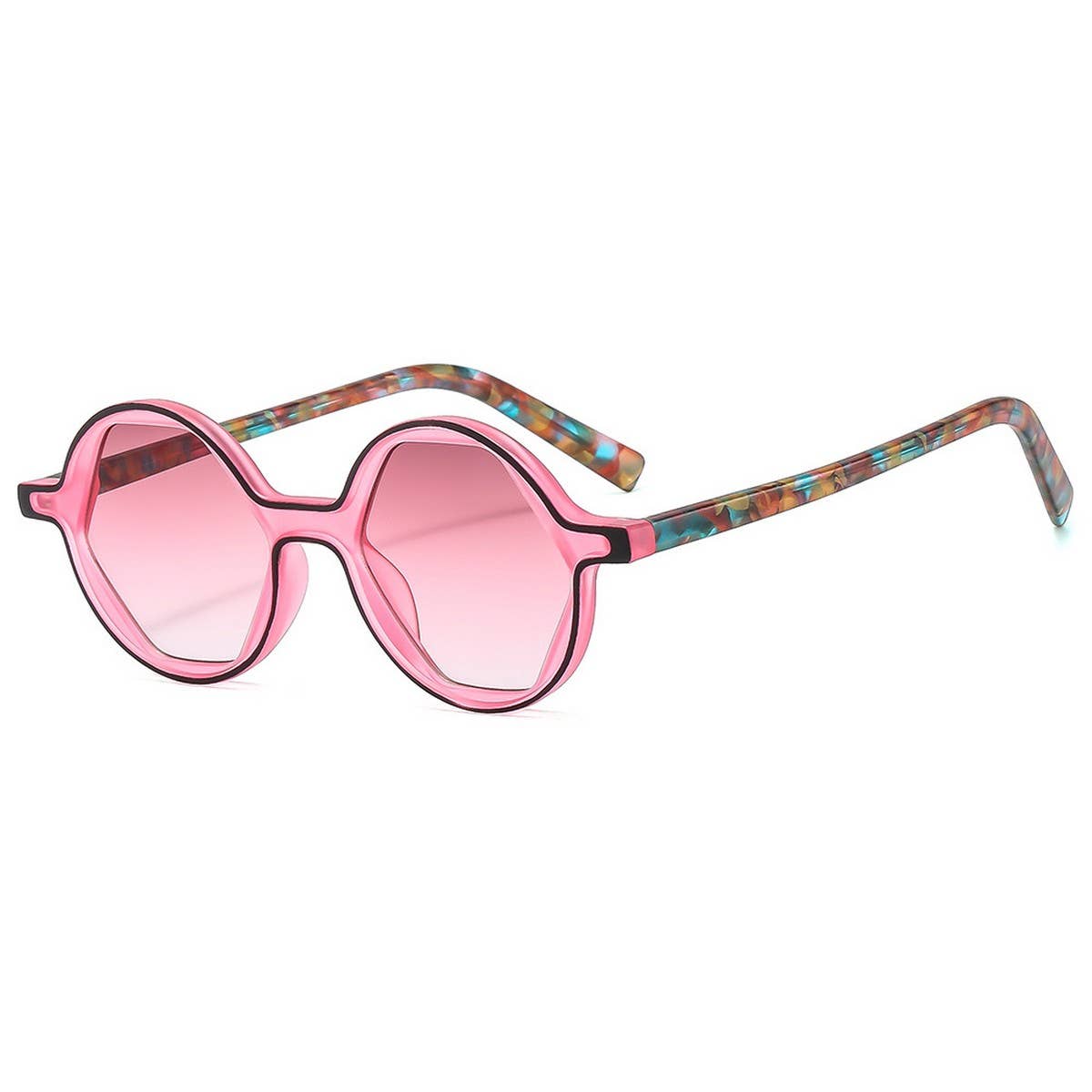 FLORAL ARM HEXAGON ROUND SUNGLASSES CUTE LOOK_CWASG1179