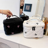 NEW SIMPLE SWEET EMBROIDERED BOW COSMETIC BAG_CWAB4369