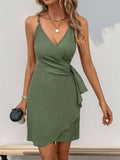 Solid Color Texture Design Sense Halter Dress