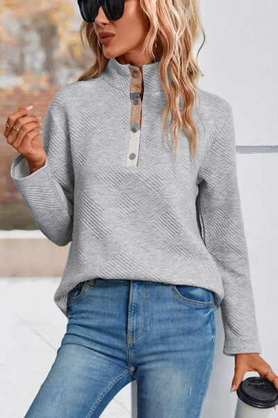 Cwohol1006_Fall High-Neck Long-Sleeved Button-Up Hoodie