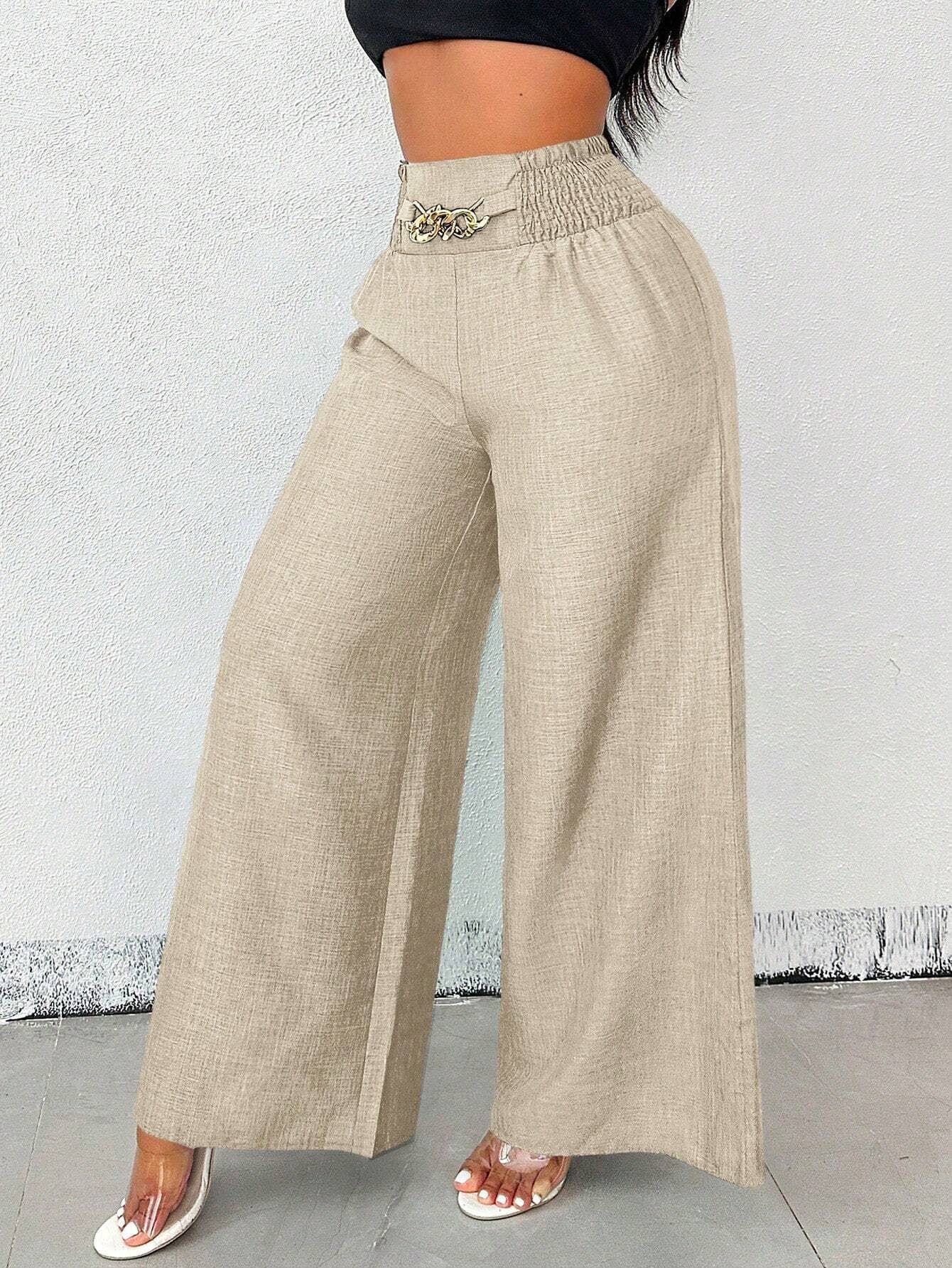 Stylish Retro High-Waisted Slacks With Wide Legs