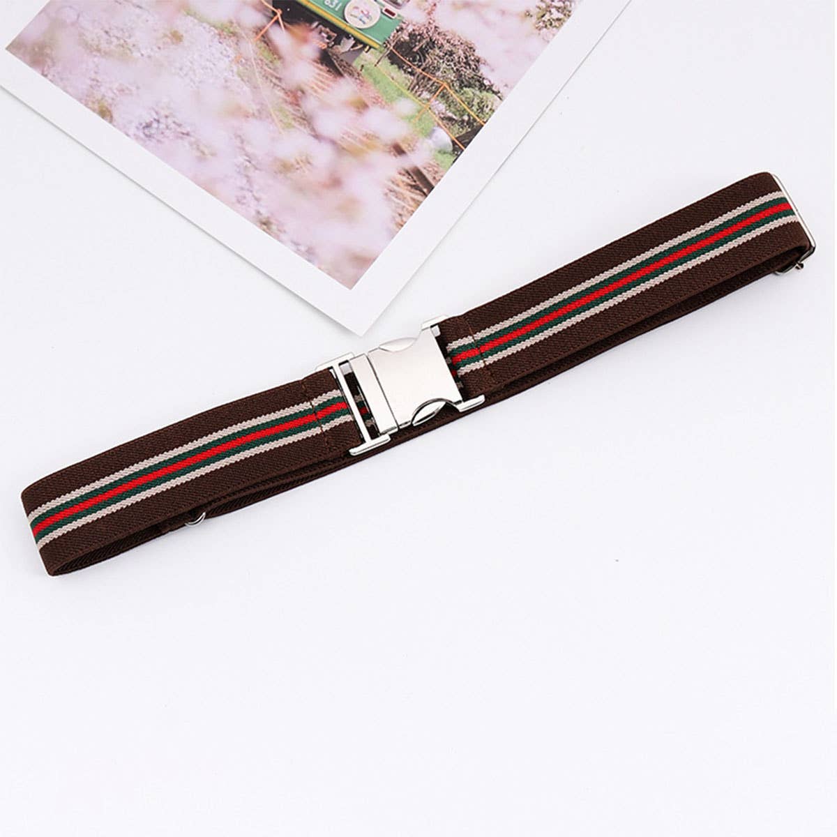ALLOY BUCKLE ADJUSTABLE ELASTIC BRAIDED BELT_CWABE0676