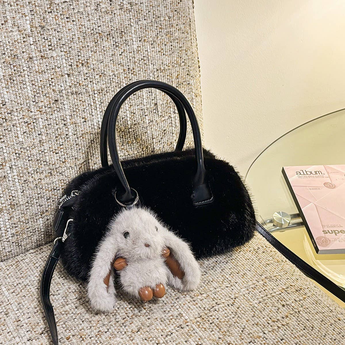 FLUFFY FOX FUR BAG WOMEN FASHION SHOULDER TOTE_CUAB00568
