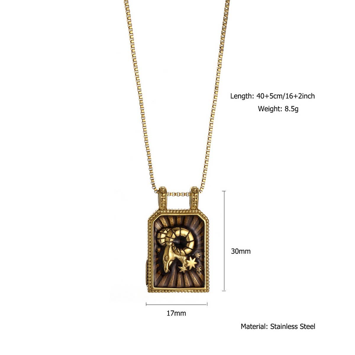 Vintage Square Zodiac Necklace With Enamel_Cwmm8840