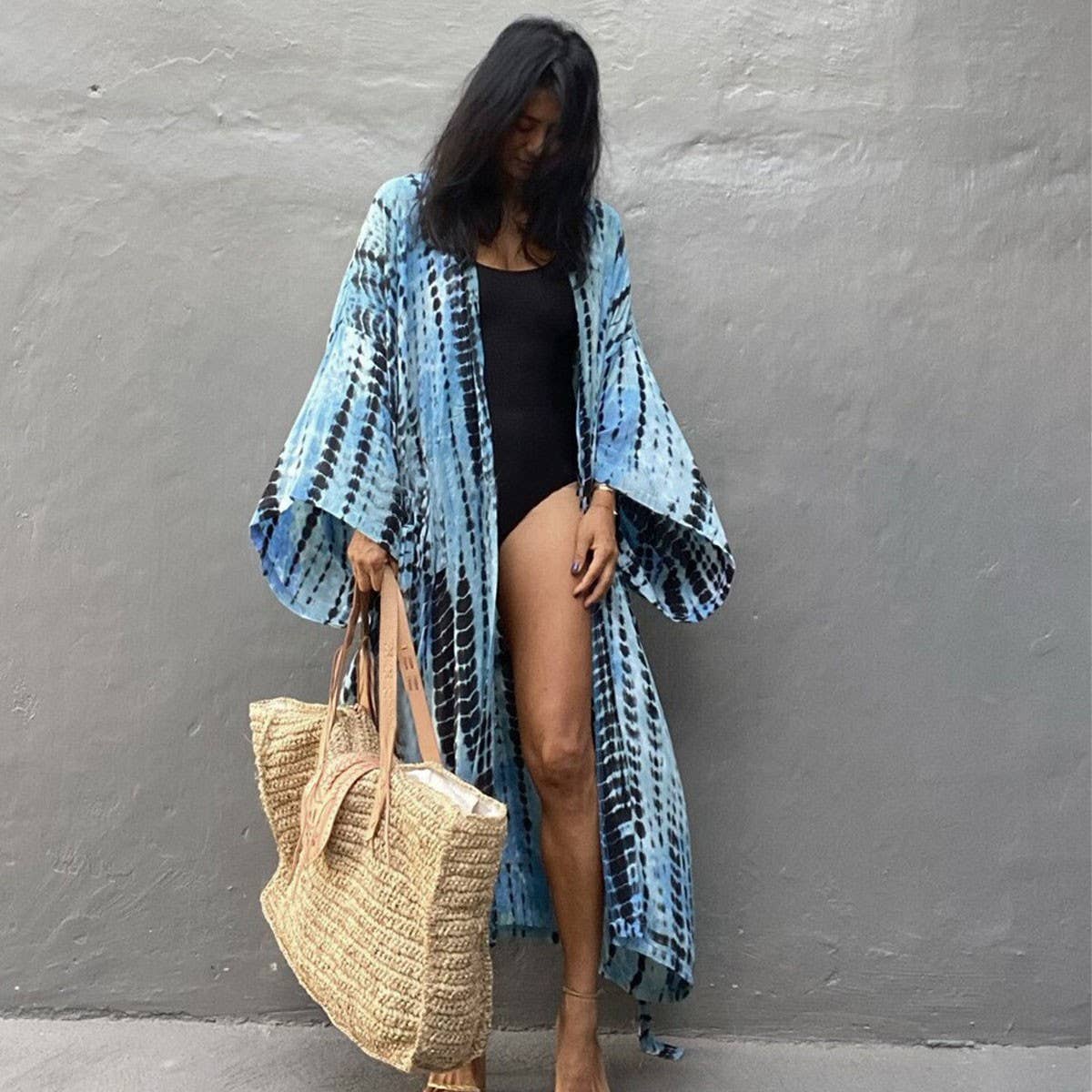 Tie-Dye Beach Cover-Up Cardigan Bikini Sunscreen_Cwmm6299