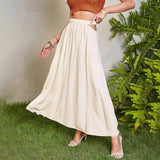 SOLID COLOR SKIRT HIGH WAIST ELASTIC LONG SKIRT_CWBSS0411