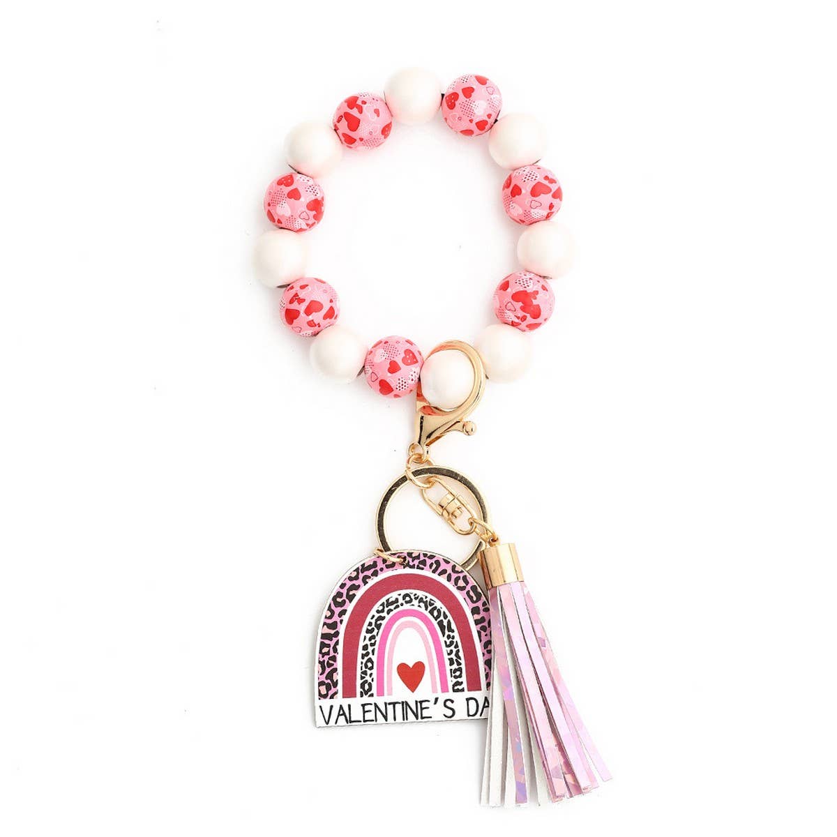 HEART WOODEN BEAD BRACELET KEYCHAIN PENDANT_CWMM6862