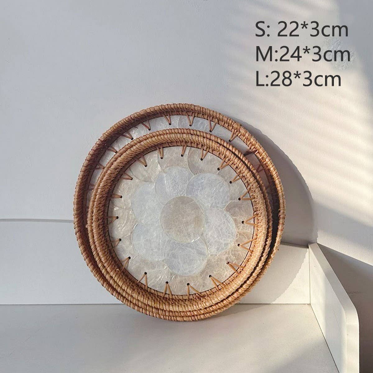 RATTAN COLORFUL SHELL FRUIT TRAY THREE PIECE SET_CWMM4428