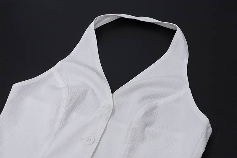 V-Neck Halter Top, Low-Waist Slit Skirt Set