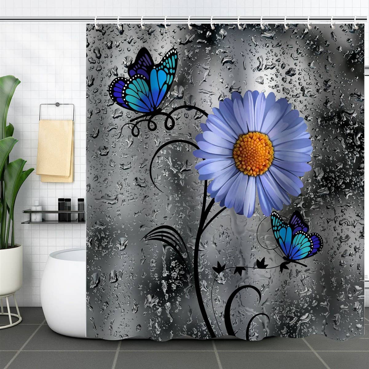 FLOWER WATERPROOF BATHROOM SHOWER CURTAIN_CWMM1798