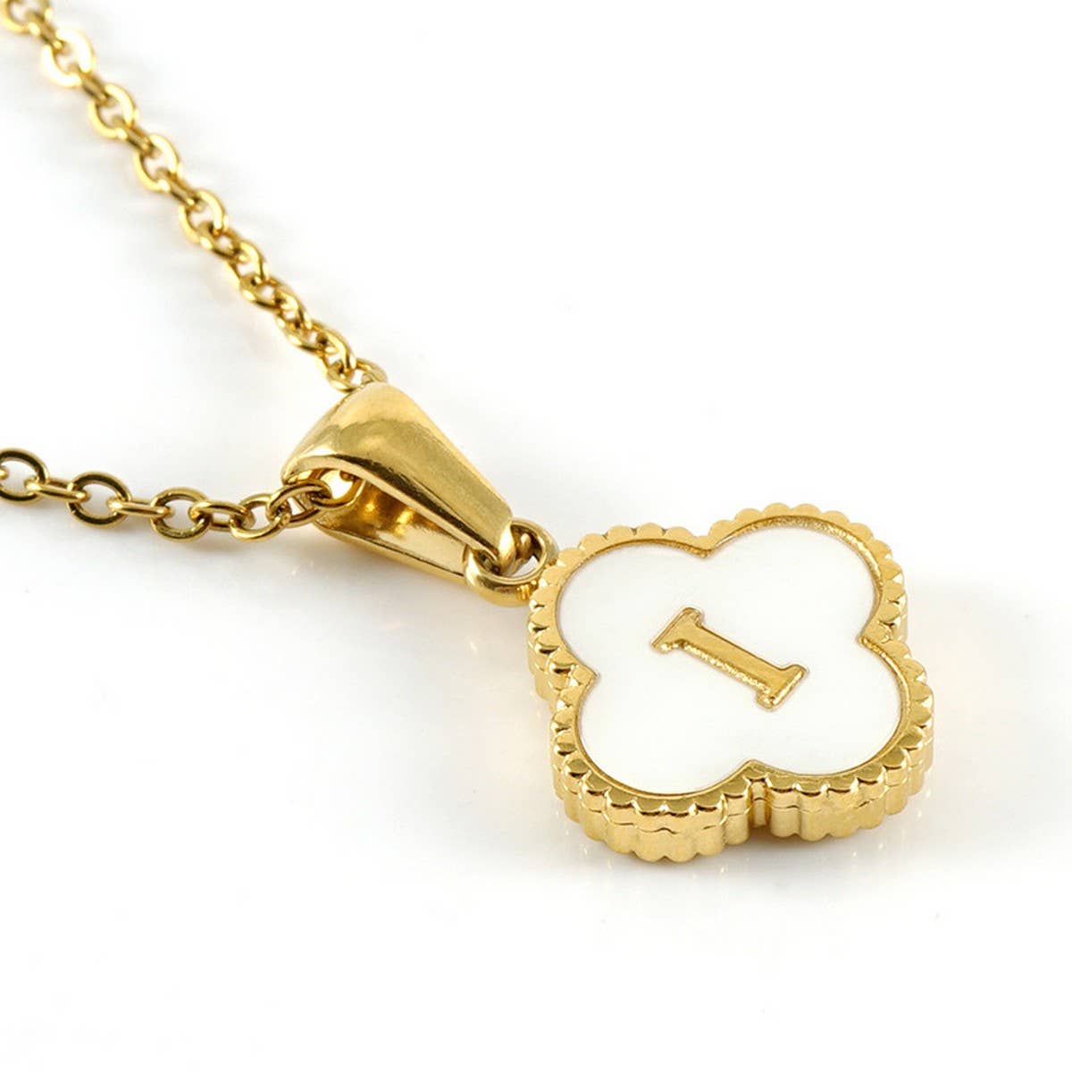 Cwaje1944_Simple Four Leaf Clover Letter Necklace