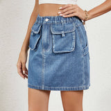 Tight Waist Denim Skirt With Pockets