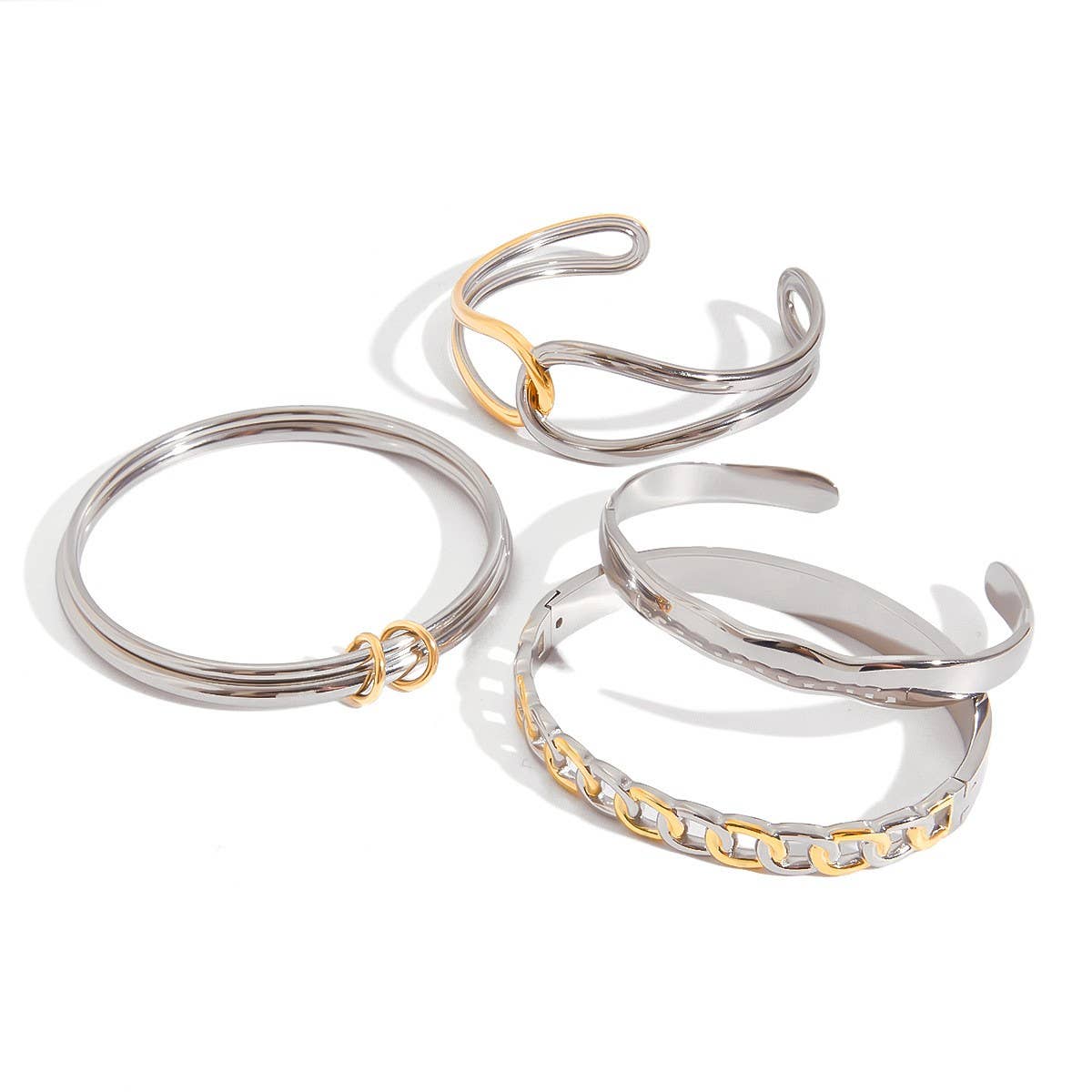 CLASSIC TWO TONE DOUBLE RING BANGLE 18K GOLD_CWAJE4823
