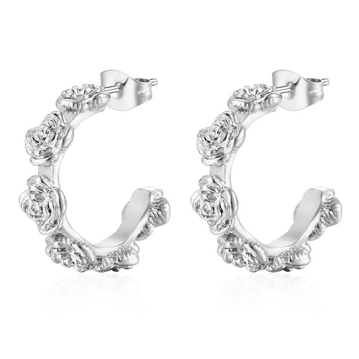 18K GOLD PLATED ROSE SHAPED HOOP EARRINGS_CWAJE0564