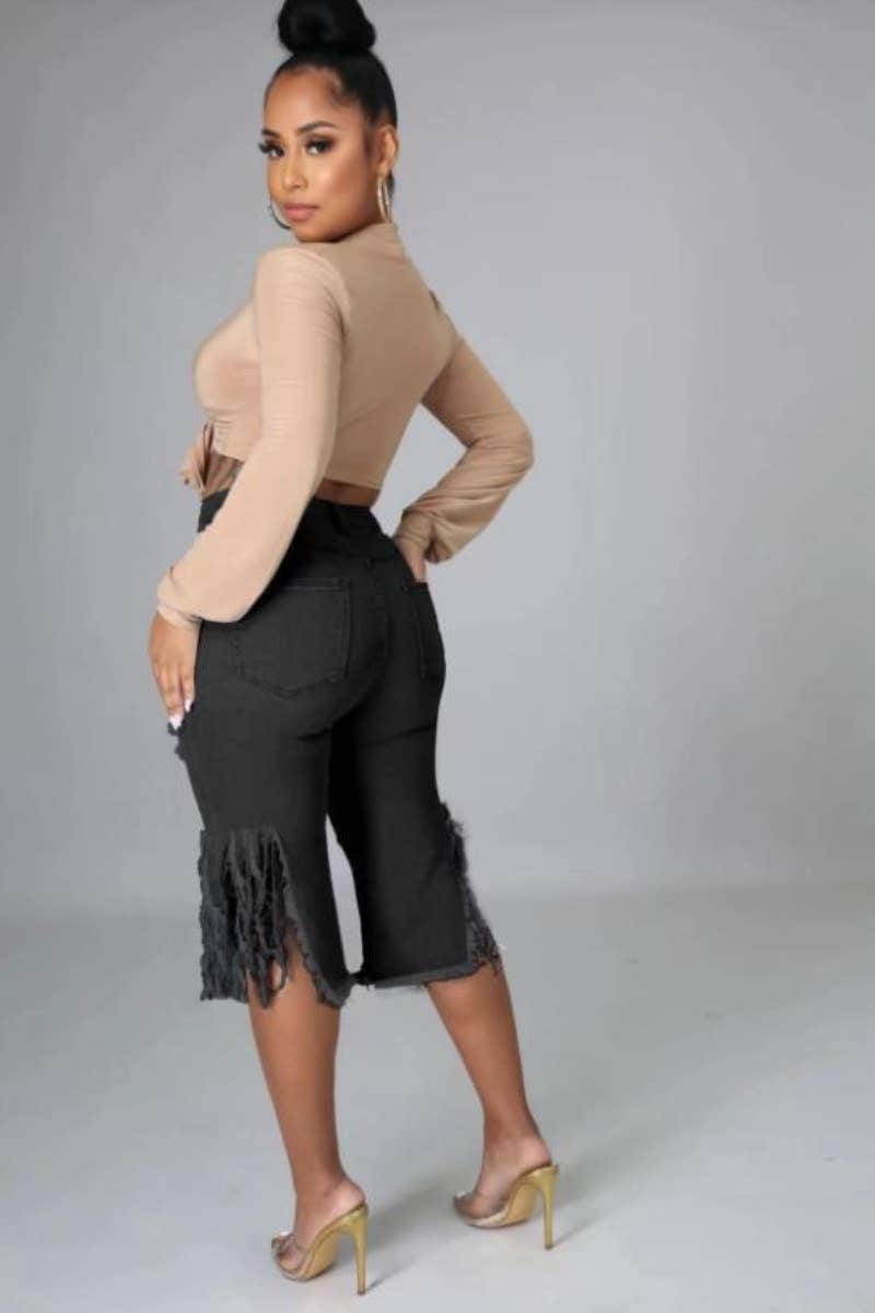 Womens Stretch Jeans With Ripped Fringe_Cwjs0167