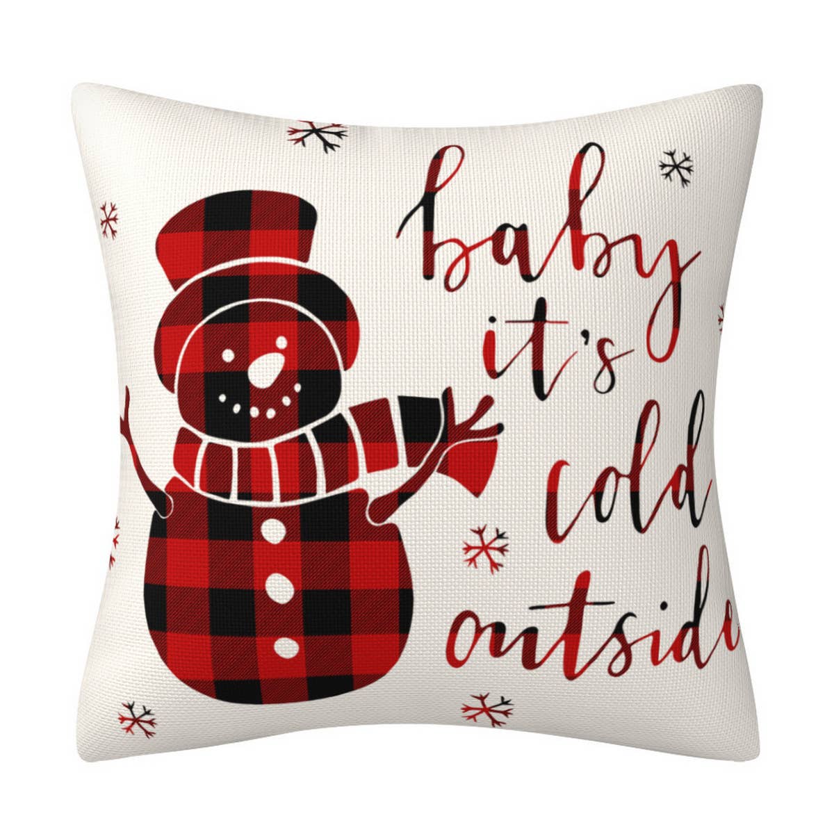 CHRISTMAS FESTIVE RED PLAID SNOWMAN PILLOWCASE_CWMM1386