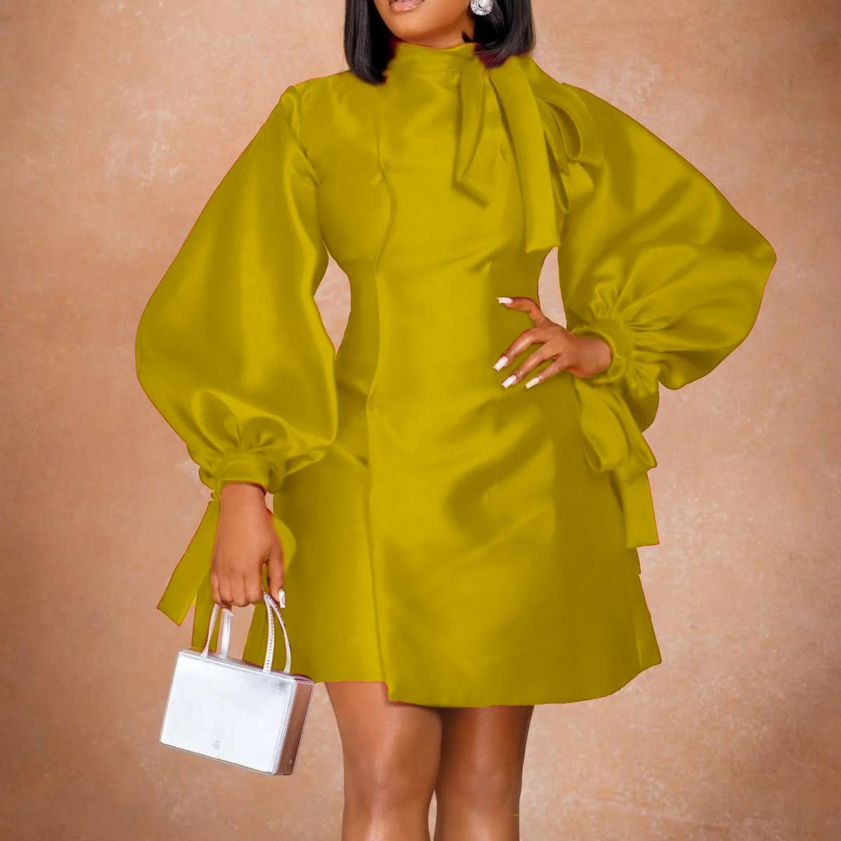 FASHIONABLE DRESS WITH PUFF SLEEVES AND WAIST_CWDSD6141